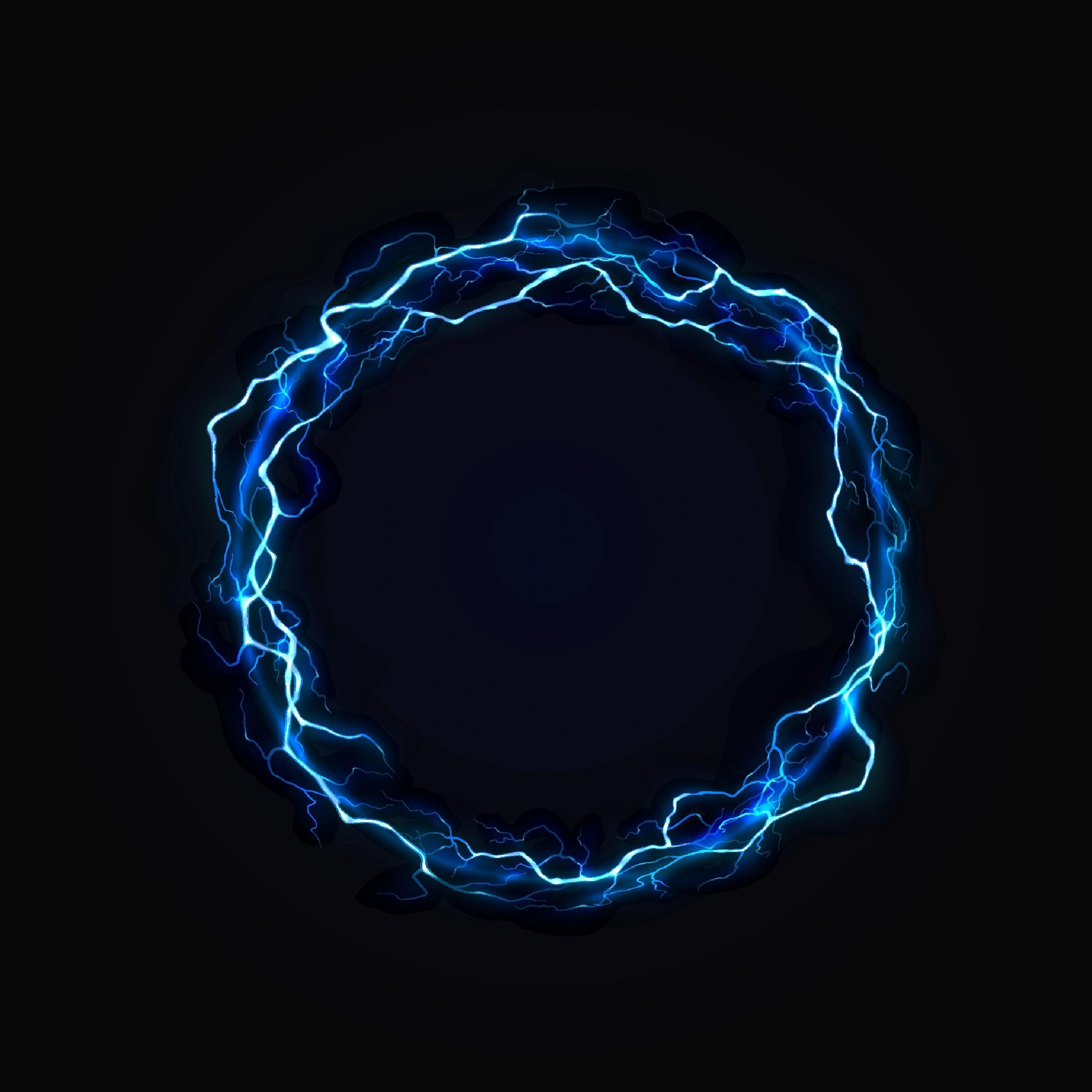 Blue electric ring glowing on a black background